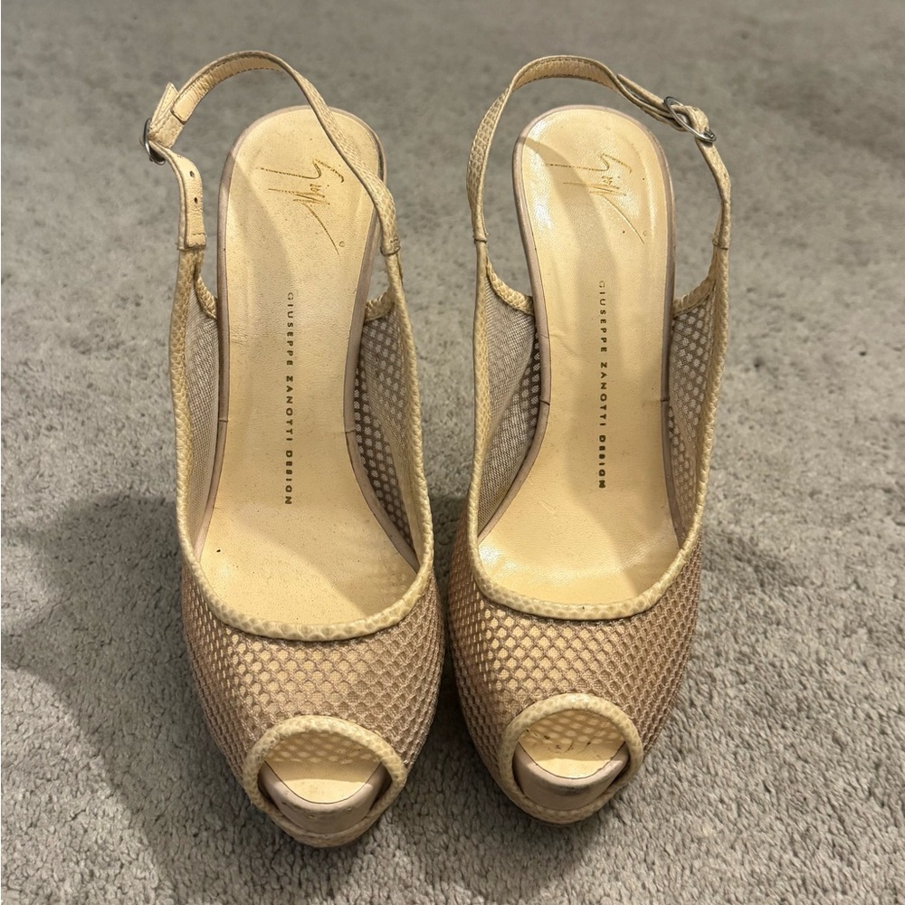 Giuseppe Zanotti Beige Mesh Peep-Toe Heels